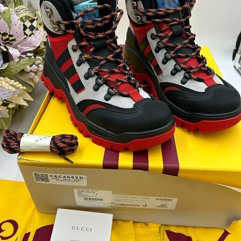 Men’s Gucci X Adidas, lace up trainer boots size 9, made in Italy